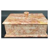 Vintage Pink Marble Lidded Jewelry Trinket Box