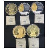 5 Jumbo Medallions Gold & Silver Plated w COAs