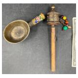 Antique Tibetan Prayer Wheel & Brass Coal Iron