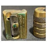 2 Vintage German Brass Pencil Sharpeners, Case