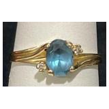 14KT Gold Ring w Blue Spinel & White Sapphires 6.5