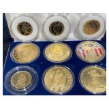 9 Gold Plated Proof Replica U.S. Coins, COA