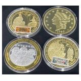 4 American Mint Jumbo Medallions 24K & Sterling Pl