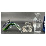 3 Glass Paperweights  Dolphin, Bear & Penguin