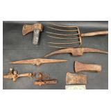 Lot Vintage Tool HeadsAxe, Pick, Pitchfork, Traps