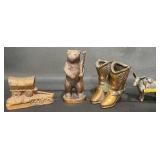 4 Cast Metal Tourism Figurines  Bear, Wagon+