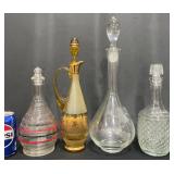 Four Vntg Glass Beverage Decanters- Hazel Atlas+