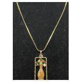 Jade Flower Vase Pendant w 14KT Gold Chain