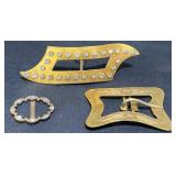 3 Vntg Women's Metal Belt Buckles  Rhinestones+