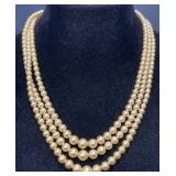 Triple Strand Faux Pearl Necklace w Sterling Clasp