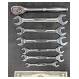6 Snap-On Open-End Wrenches & 3/8' DriveRatchet