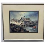 Original Watercolor Scene by the Bay 16×14