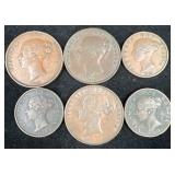6 Victorian Era Coins w Varied Denominations