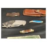 4 Assorted Knives w Leather Case