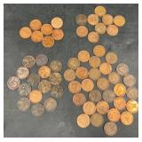 60 British Penny Coins Various Years