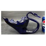 Vintage Cobalt Blue Glass Swan Centerpiece Dish
