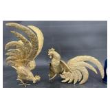 Pair Large Vintage Boho Brass Fighting Roosters