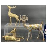 Brass Deer Candleholder & 2 Brass Deer Figurines