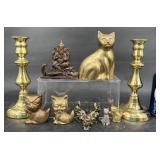 Brass Figurines & Pair Brass Baldwin Candlesticks