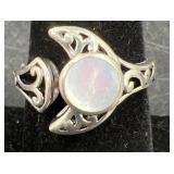 Sterling Silver Moon Moonstone Ring Sz 7