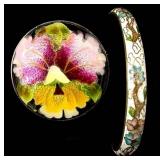 Cloisonne Bangle Bracelet & Floral Pin