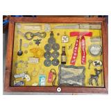 Wooden Display Case w Vintage Collectibles