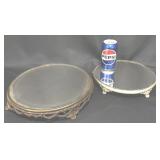 2 Antique Mirrored Plateau Stands w Decorative Leg