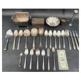 Silverplate Lot- Antique China Box, Trumpet Vase+