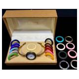 Gucci 1100-L Watch w Interchangeable Bezels, Box