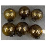 6 Brown Blown Glass MiniFishing Floats