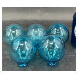 5 Light Blue Blown Glass Mini Fishing Floats
