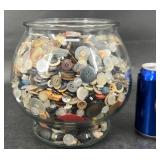 Vintage Glass Fish Bowl Full of Vintage Buttons