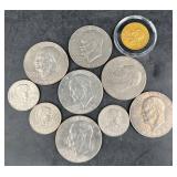 10 Coins-Gold Quarter, Eisenhower, Susan B Dollars