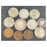 1892F Barber Quarter, 1909 Dime, Indian Pennies+