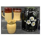 4 Vintage Stoneware Kitchen Pieces - Cookie Jar +