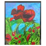 Original Red Flowers Painting by Blue Bond