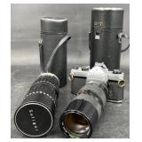 Vntg Honeywell Pentax SP500 Film Camera w 2 Lenses