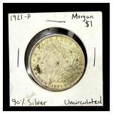 1921-P U.S. Unc. Morgan Silver Dollar Coin