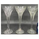 3 Antique Glass Trumpet Vases Shelf Holders