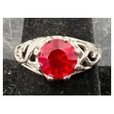 Sterling Silver Garnet Ring Sz 9
