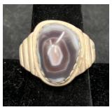Native American Sterling Silver Agate Ring Sz 9.5