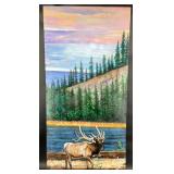 Original Bull Elk by River Painting by Blue Bond
