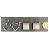 2 Pairs Sterling Silver Earrings- Hearts & Squares