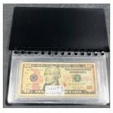 10 Unique Collectible US Currency Bills in Folder