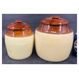 2 Yellow Pottery Jars w Lids - Medium & Small
