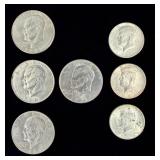 4 Eisenhower Dollars & 3 Kennedy Half Dollar Coins