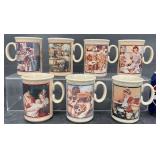 7 Vintage Watkins Almanac Stoneware Coffee Mugs