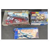 3 Vntg Revell Model Kits - Locomotive, Ship, Plane