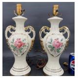 Pair Vintage Floral Ceramic Table Lamps