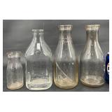 4 Assorted Vintage Glass Milk Bottles